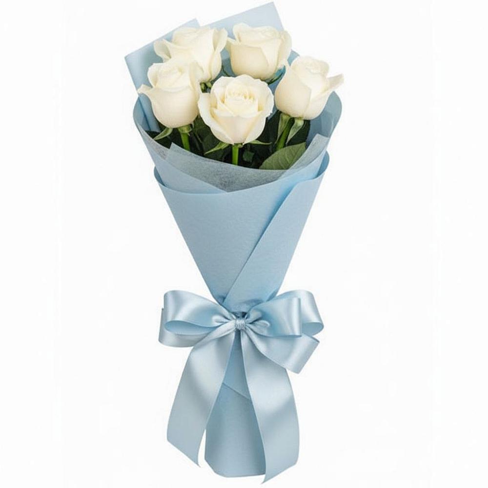 Букет 5 Белых роз Проуд в Раздольном Новосибирской области