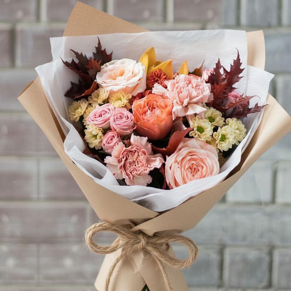 Букет цветов из: Гвоздики, Хризантемы и Розы в Раздольном Новосибирской области