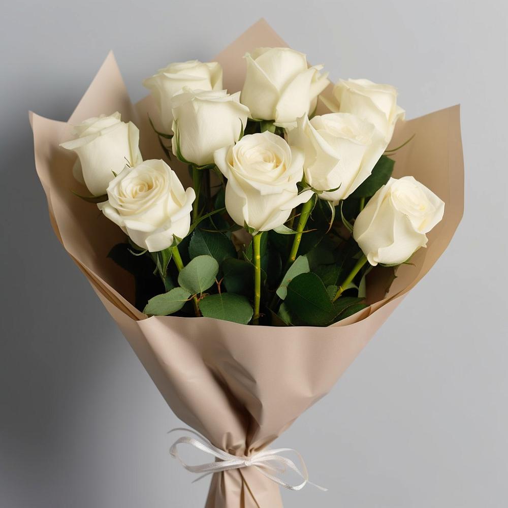 Букет 9 Белых роз Эдлесс Лав в Раздольном Новосибирской области