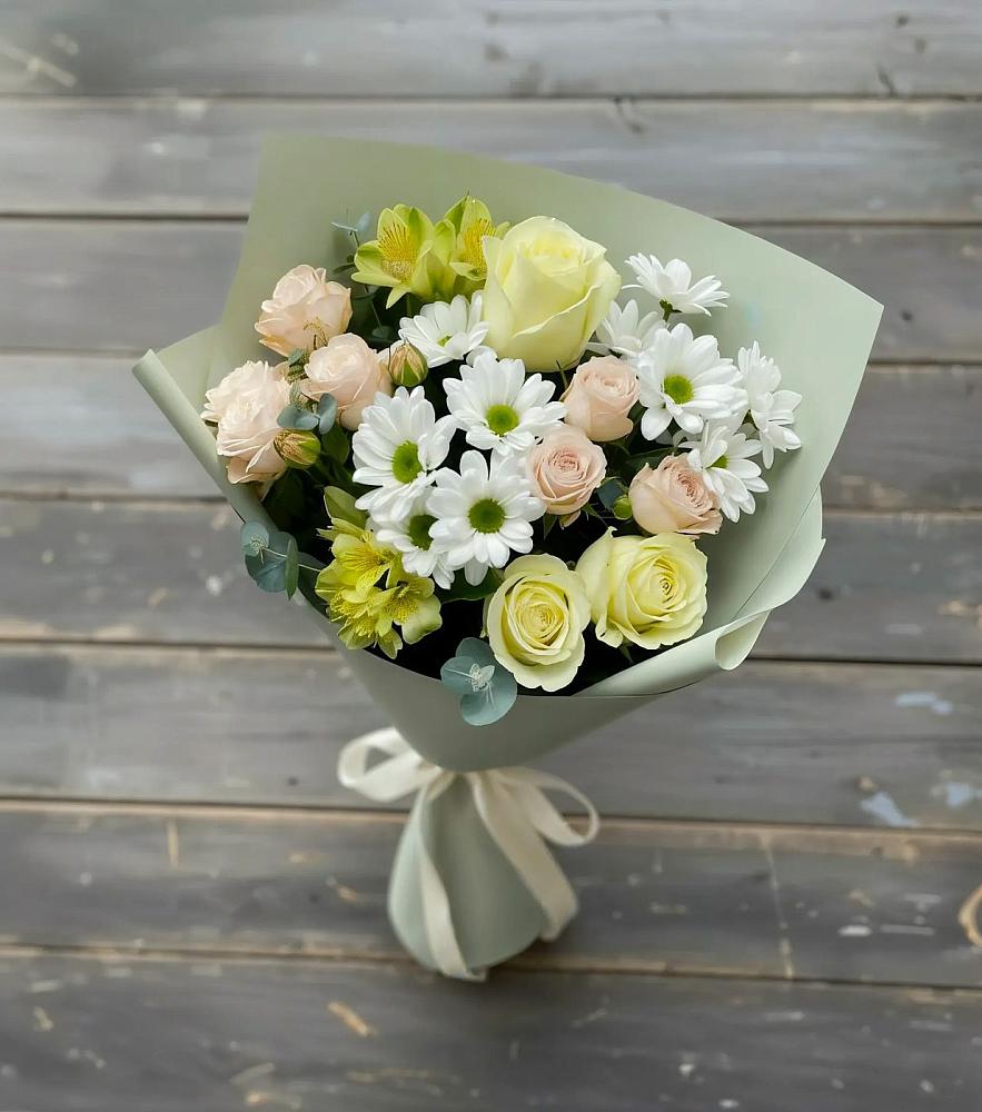 Букет цветов из: Альстромерии, Розы и Хризантемы в Раздольном Новосибирской области