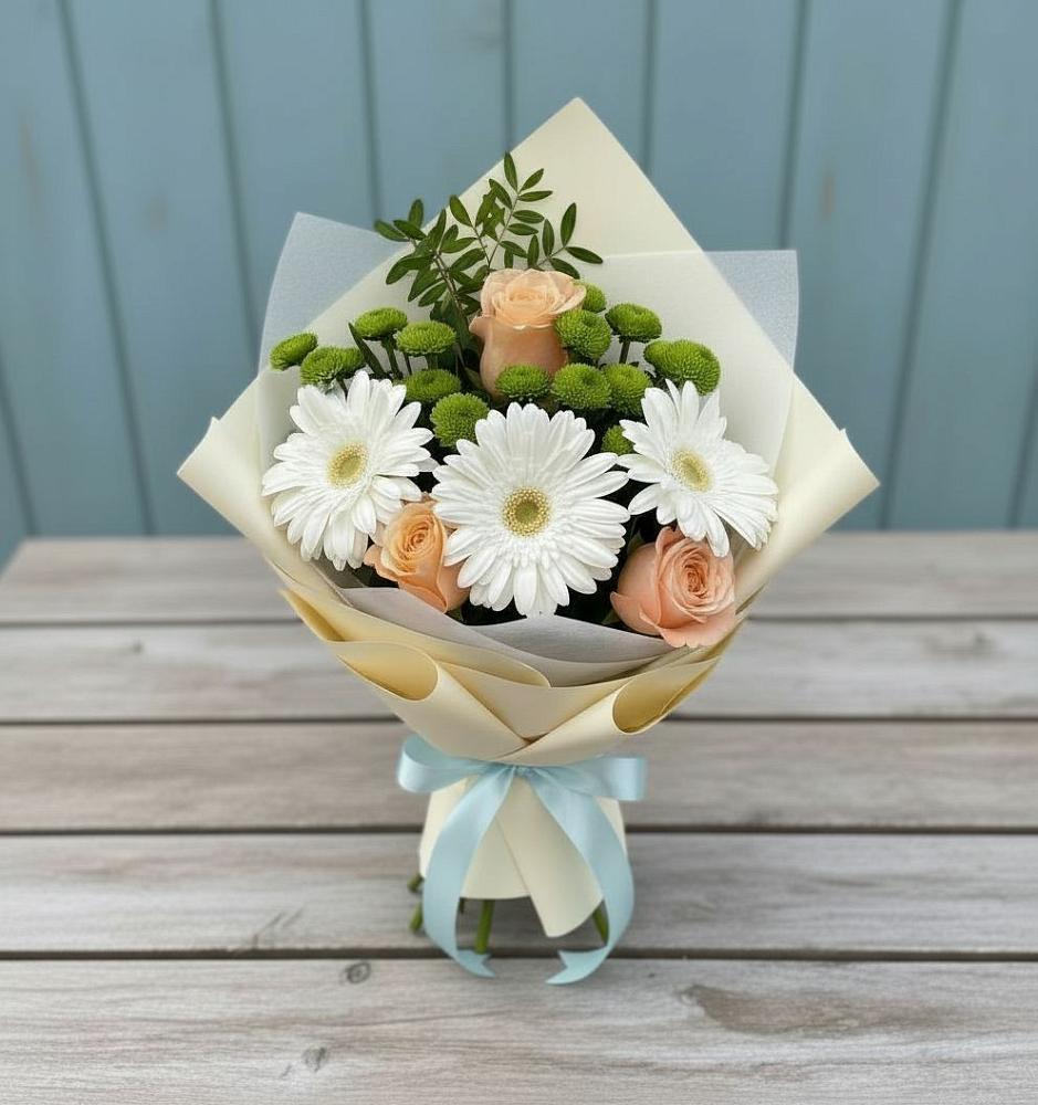 Букет цветов из: Герберы, Розы и Хризантемы в Раздольном Новосибирской области