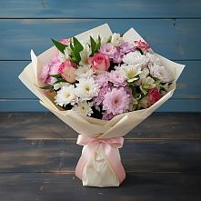 Букет цветов из:  Хризантемы, Альстромерии и Розы в Раздольном Новосибирской области