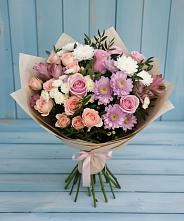 Букет цветов из:  Хризантемы, Розы и Альстромерии в Раздольном Новосибирской области