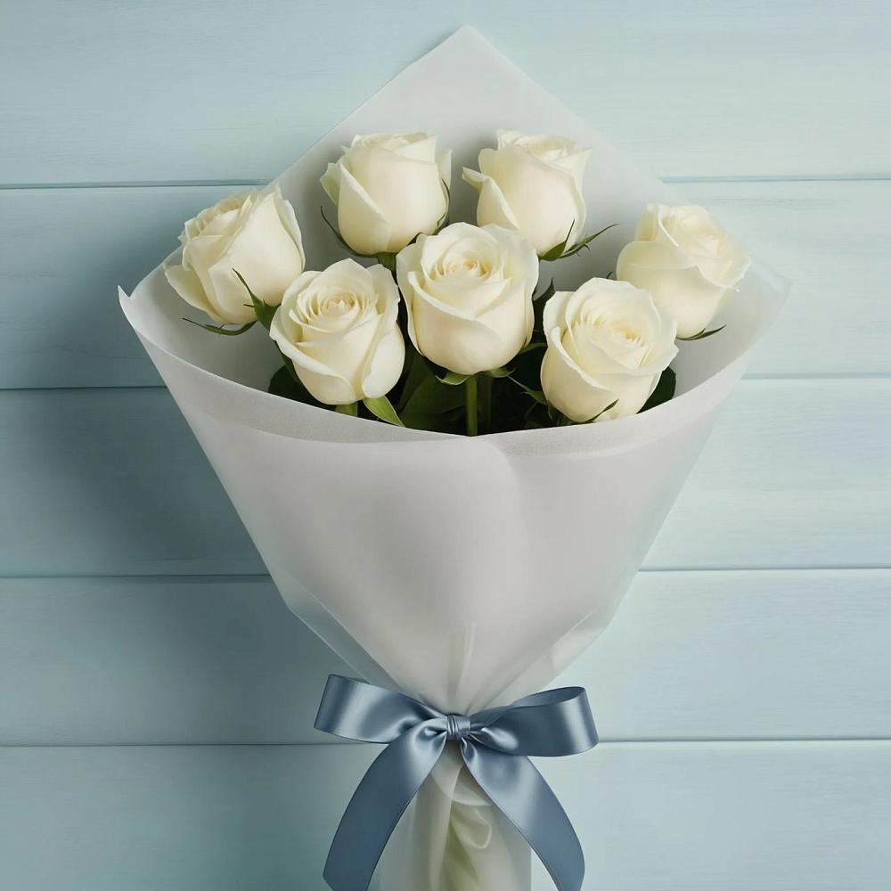 Букет 7 Белых роз Эдлесс Лав в Раздольном Новосибирской области